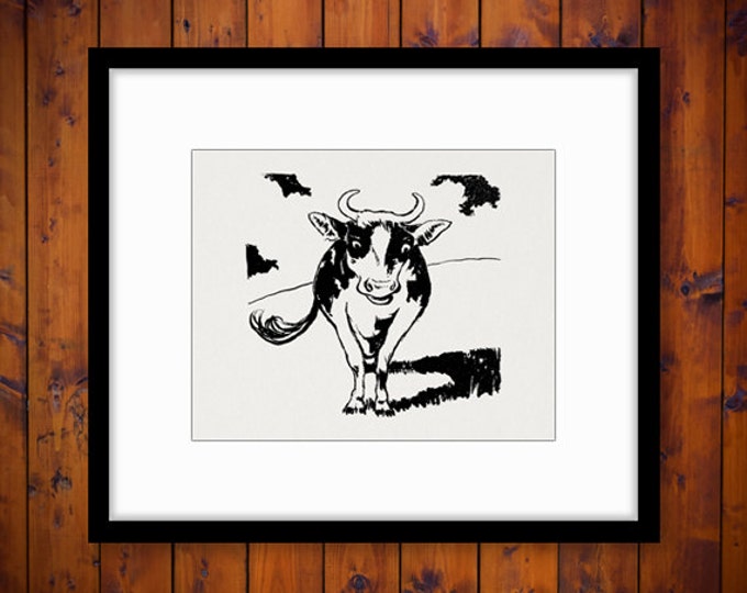 Digital Graphic Cow Image Farm Animal Download Printable Vintage Clip Art Jpg Png Eps HQ 300dpi No.2015