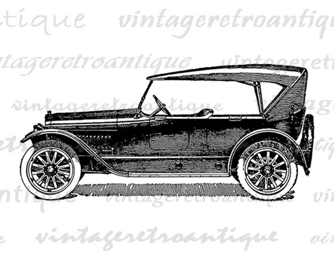 Digital Printable Antique Car Side View Image Illustration Graphic Download Vintage Clip Art Jpg Png Eps HQ 300dpi No.3442