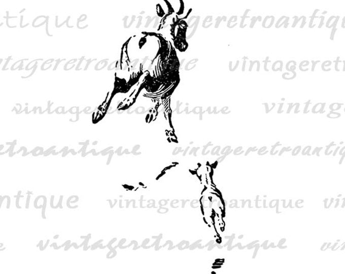 Two Goats Image Printable Download Cute Graphic Animal Digital Vintage Clip Art for Transfers Making Prints etc HQ 300dpi No.916