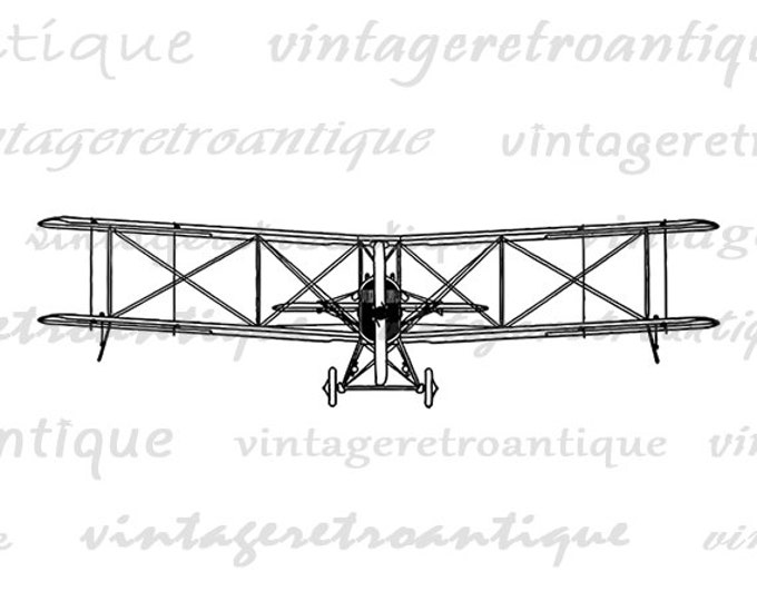 Vintage Biplane Digital Image Graphic Antique Airplane Download Printable Clip Art Jpg Png Eps HQ 300dpi No.1576