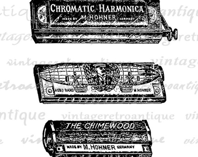 Digital Graphic Antique Harmonicas Image Music Printable Illustration Download Vintage Clip Art Jpg Png Eps HQ 300dpi No.1110