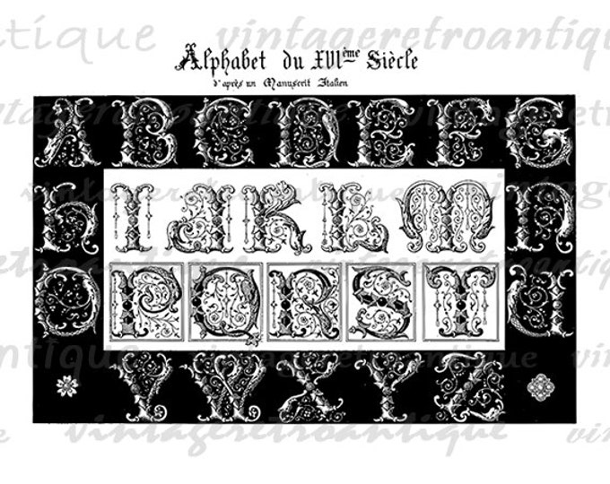 Digital Graphic Ornate Alphabet Printable Collage Sheet Image Antique Download Vintage Clip Art Jpg Png Eps HQ 300dpi No.191