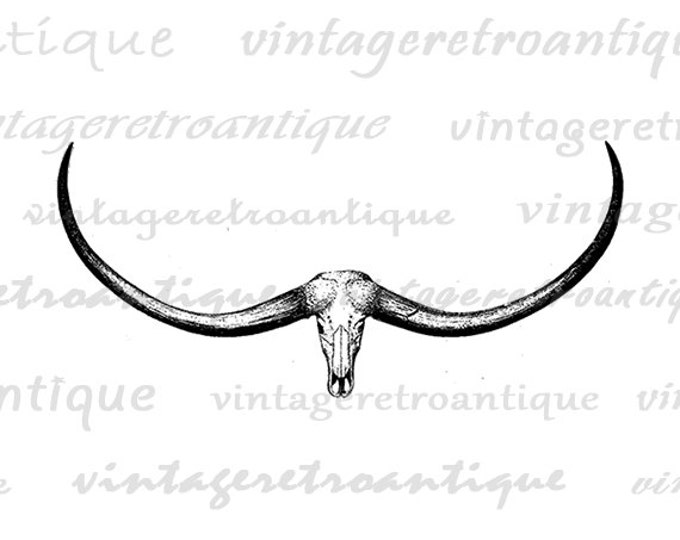 Printable Image Western Ox Horns Digital Skull Graphic Download Vintage Clip Art Jpg Png Eps HQ 300dpi No.553