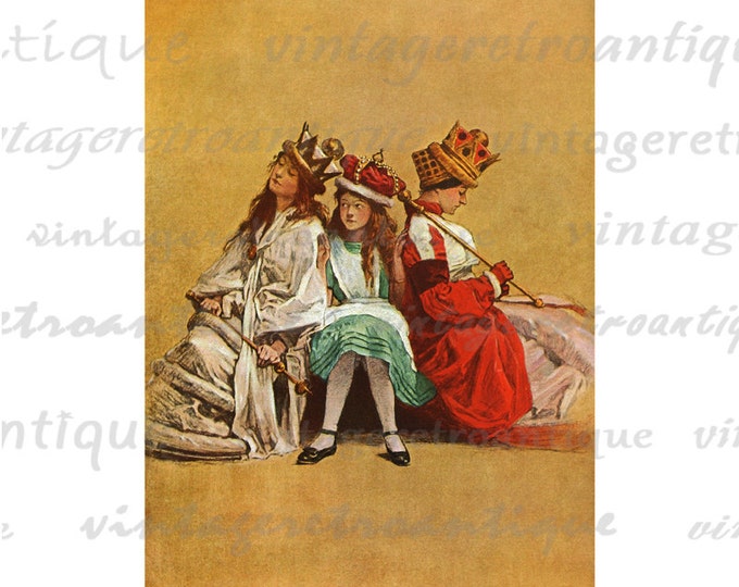 Alice with the Red and White Queen Alice in Wonderland Digital Image Download Collage Sheet No.2545