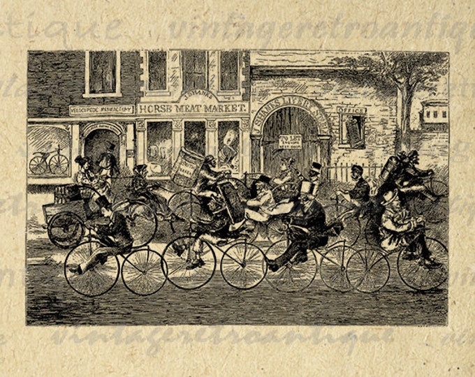 Printable Image Antique Bicyclists Graphic Bicycle Digital Download Vintage Clip Art for Transfers Making Prints etc HQ 300dpi No.2949