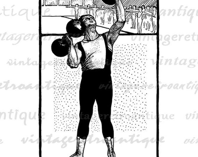 Digital Printable Weight Lifting Graphic Gym Training Image Download Vintage Clip Art Jpg Png Eps HQ 300dpi No.4255