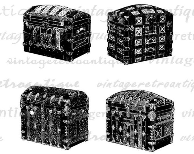 Four Antique Trunks Printable Graphic Image Collage Sheet Digital Download Vintage Clip Art Jpg Png Eps HQ 300dpi No.2860