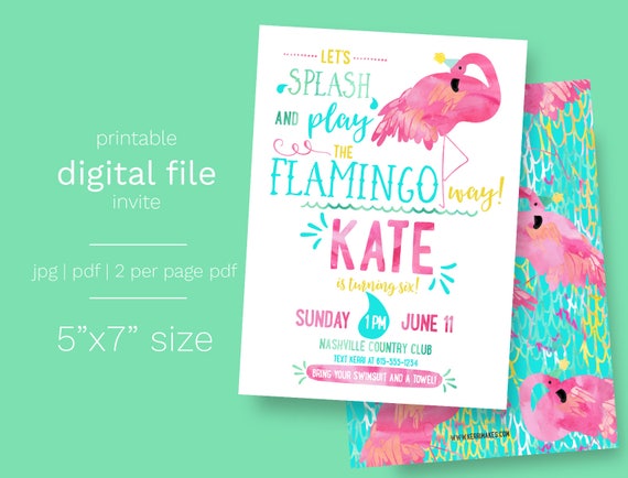 Flamingo Pool Party Birthday Invitation DIGITAL FILE Summer Birthday Pool Party Water Theme Splish Splash Summertime Party Pineapple Invite Il_570xn