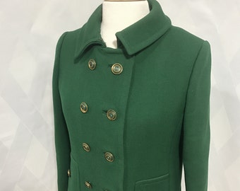 Vintage 1960s Kelly Green Double Breasted Pea Coat by Martha Phillips New York