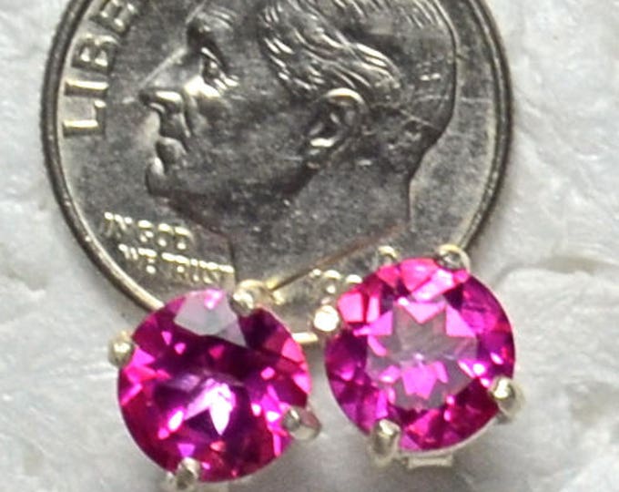 Pink Topaz Studs, 7mm Round, Natural, Set in Sterling Silver E1051