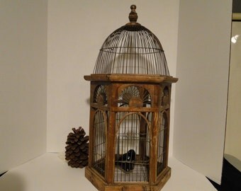 Large Vintage Wooden Birdcage