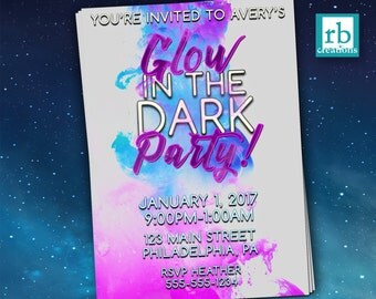 Glow in the Dark Party Invitations, Glow in the Dark Invitations, Glow in the Dark Birthday, Neon Party, Neon Birthday - Digital Printable