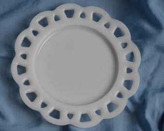 Vintage Milk Glass, Lace-Edge Milk Glass Plate, Scalloped Edge