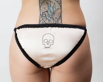 Pink and black silk panties knickers skull