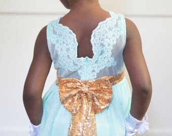 Mint and gold dress, flower girl dress, Mint flower girl dress, Sequin dress, Cake smash, Birthday dress, Gold bow dress, Girls dress