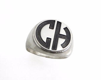 Men monogram ring. College ring. Initials ring. Silver monogram ring. Men initial band. Mens initial ring. college silver ring. Circle ring