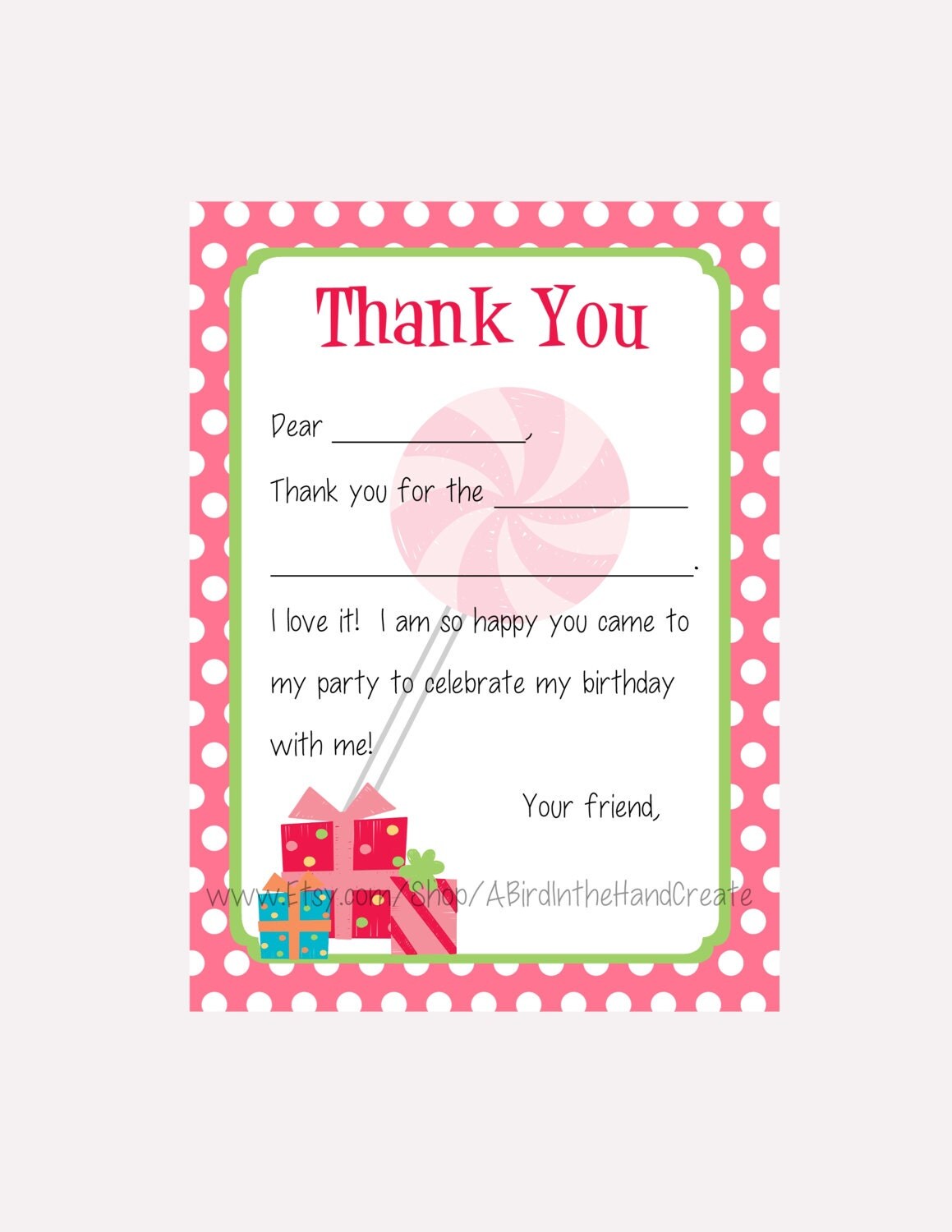 kids fill in the blank thank you cards for girls birthday