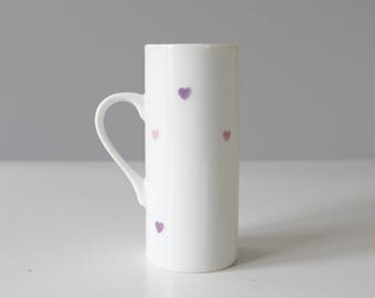 3 Available - Lagardo Tackett Schmid Espresso Cups Hearts Pink Purple White Porcelain Mid Century Modern