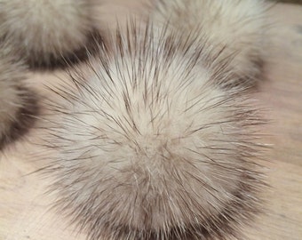 Mink Pom Pom, 2 inch, White Mink Fur Pom, Black Mink, Ivory Black Cross Mink, Mini Mink Poms, Craft Supplies, Knitting Supplies, Detachable