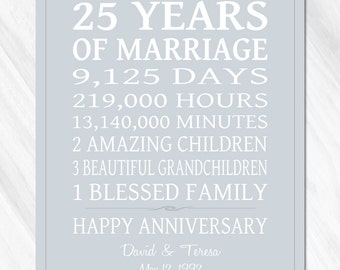 SILVER 25th Anniversary Gift for Parents Personalized Print / CANVAS Anniversary Life Story Stats Marriage Subway Sign OOAK Custom Colors