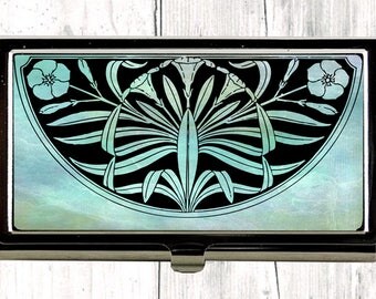 Art Deco Credit Card Holder, Business Card Case, Womens Wallet, Metal Credit Card Case, Gift for her, Office Accessory