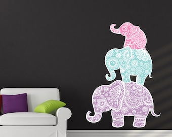 Elephant Wall Decal Full Color Sticker for Nursery Elephant Family Decals Boho Design AL4