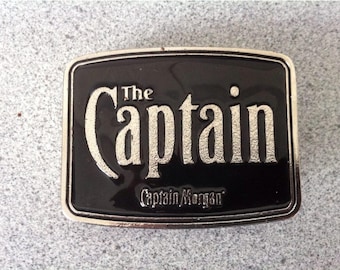 Vintage Metal Black and Silver Color The Captain Morgan Big Belt Buckle for Men. Mens Accessories