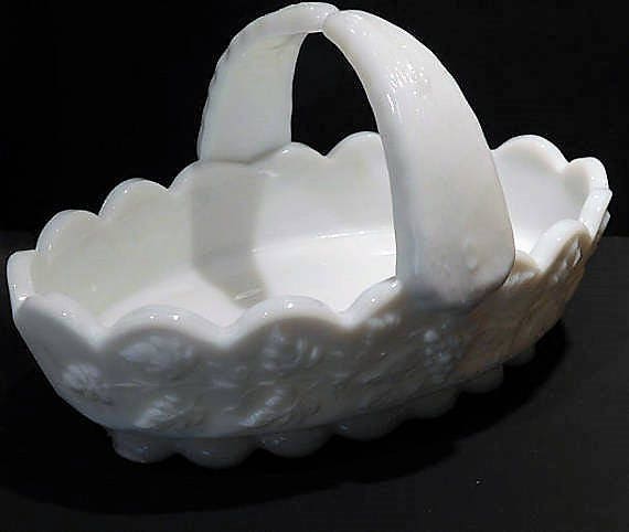 Milk Glass Wedding Decor Mid Century 1960s Vintage Westmoreland Split Handle Basket Paneled Grape White Milk Glass Wedding Table Decoration