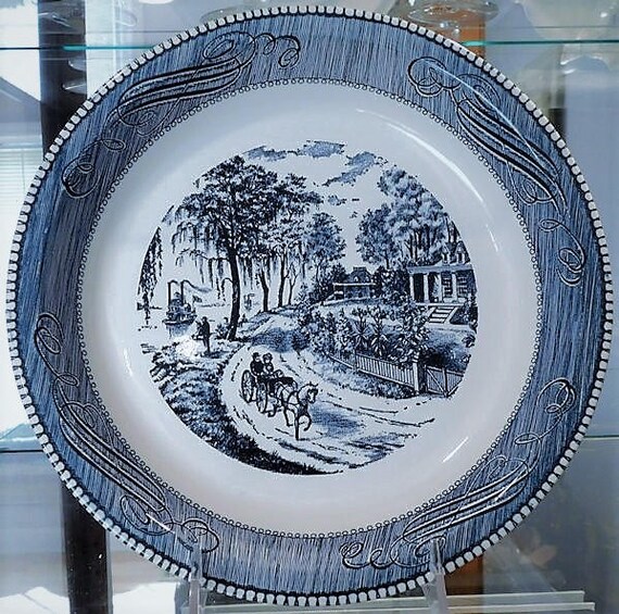 Mid Century Currier and Ives Pie Plate Home on Mississippi Americana Scene Vintage Kitchen Decor Country Farmhouse Cottage Royal Ironstone