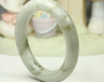 Round Jadeite Jade Bangle Bracelet - 57.5mm Off White and Brown