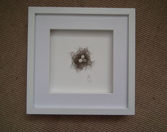 3D Birds nest wall decor, shadow box frame