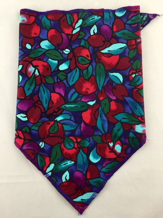 Forbidden Fruits: Cotton Bandana w/ Stained Glass Fruit Print in Purple, Coral and Teal w/ Secret Pocket
