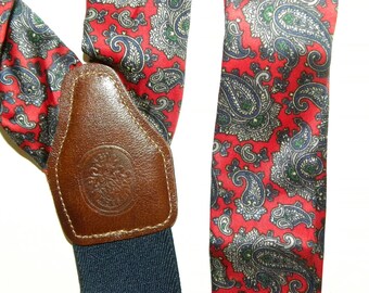 Vintage LIBERTY of LONDON Silk SUSPENDERS / Braces / Red Paisley