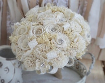 Winter Bouquet, Brooch Bouquet, Ivory Bouquet, Sola Bouquet, Rustic Bouquet, Wedding Bouquet, Sola Bouquet, Ivory Bouquet