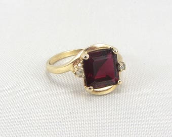 Vintage 10k Gold Ruby Ring | Yellow Gold Created Ruby & White Zircon Ring | Vintage 10k Gold Red Gemstone Ring | July Birthstone Jewelry