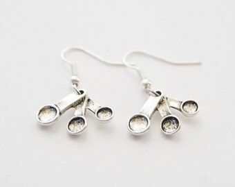 Spoon Earrings, Measuring Spoon Earrings, Measuring Spoon Jewelry, Silver Spoon Jewelry, Baking Earrings, Baking Jewelry, Baking Gifts