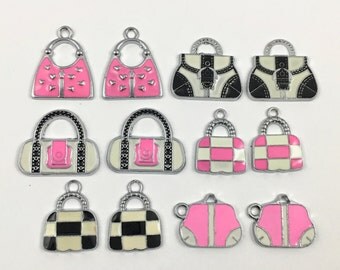 12 handbag enamel and silver tone / 17mm to 25mm #CH 608