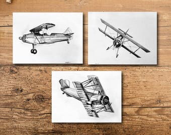 Boys Room Wall Art - Airplane Boys Room Wall Art - Boys Room Wall Art Prints - Boys Room Wall Decor Set - Airplane Boys Room Wall Decor
