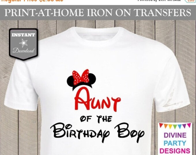 SALE INSTANT DOWNLOAD Print at Home Red Girl Mouse Aunt of the Birthday Boy / Printable / T-shirt / Family / Party / Trip / Item #2318