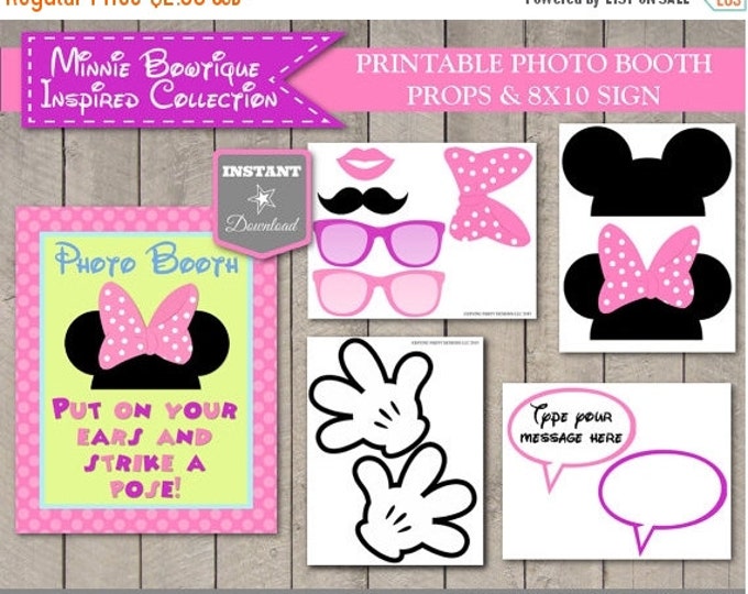 SALE INSTANT DOWNLOAD Printable Bowtique Photo Booth Props and 8x10 Sign / Bowtique Collection / Item #2213