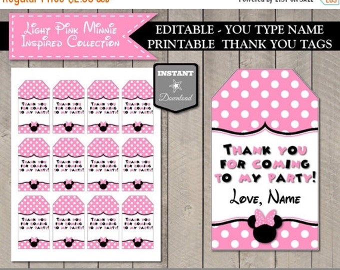 SALE INSTANT DOWNLOAD Editable Light Pink Mouse Printable Thank You Hang Tags / You type name / Light Pink Mouse Collection / Item #1817