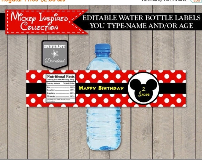 SALE INSTANT DOWNLOAD Mouse Editable Water Bottle Labels / You Type Name & Age / Classic Mouse Collection / Item #1547