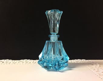 Vintage Blue Crystal Perfume Bottle Bohemian
