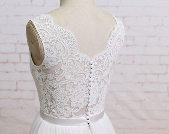 Simple Chiffon A Line Lace Wedding Dress Beach Wedding Dress