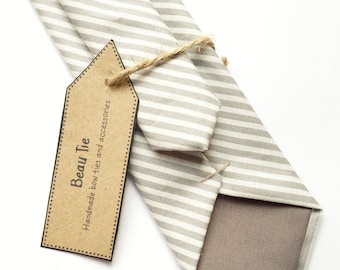 Striped skinny tie, mens grey tie, Mens skinny tie, wedding tie, grey and white tie