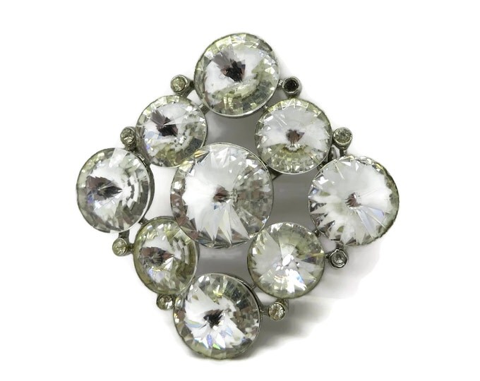 Weiss Clear Rhinestone Brooch | Vintage Diamond Shaped Signed Designer Pin | Bridal Jewelry