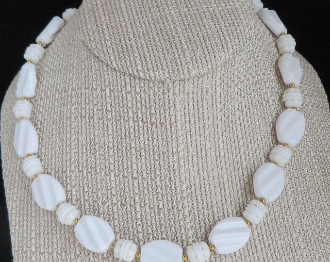 Hobe White Bead Necklace Earrings Set, Vintage Demi-Parure
