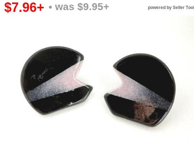Vintage Black and Pink Enamel Earrings, Artisan Studs