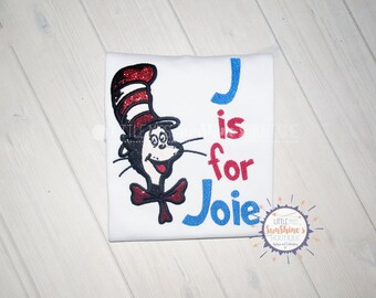 Girls Embroidered Personalized Cat in The Hat Shirt, Dr. Seuss Shirt, Dr. Seuss Birthday, Read Across America Shirt, Birthday Party