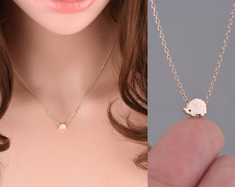 Personalized Hedgehog Necklace, mothers day gift, hedgehog necklace adorable teeny hedgehog animal necklace minimal hedgehog baby necklace